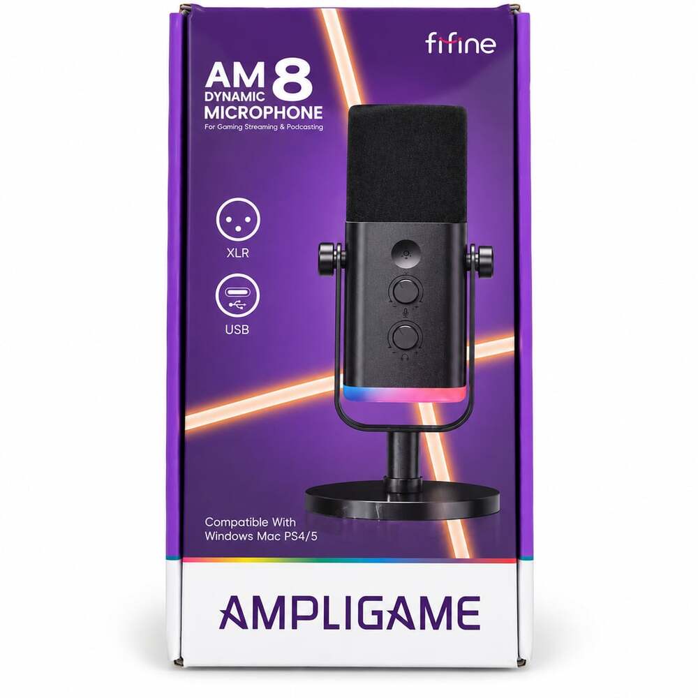 FIFINE AmpliGame AM8 Dynamic Microphone USB XLR RGB Gaming Streaming Black